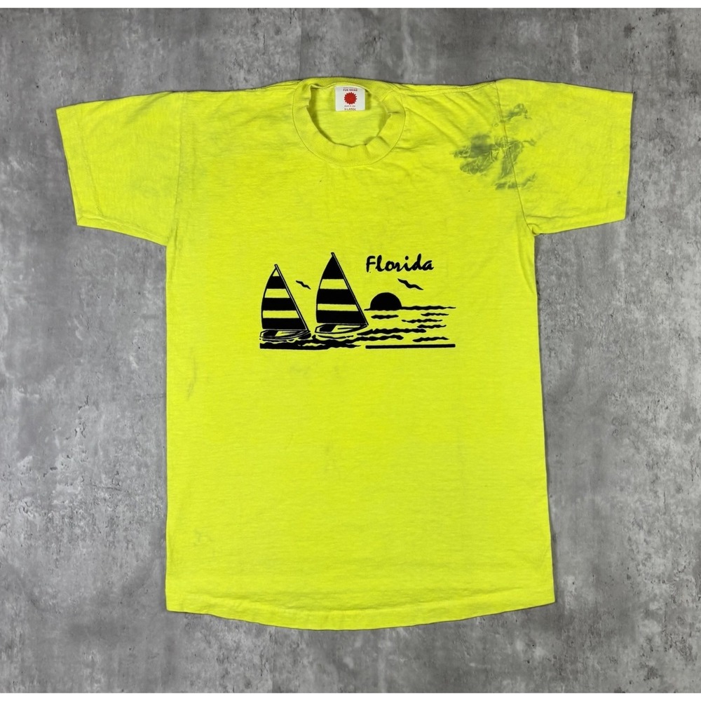 Vintage Florida T Shirt Beach Sunrise Art Yellow Single Stitch Mens M 90s USA